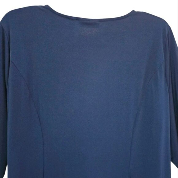 Susan Graver Women's Blouse Size 1X Navy Blue Gold Zipper Office Stretchy V Neck - Picture 8 of 14